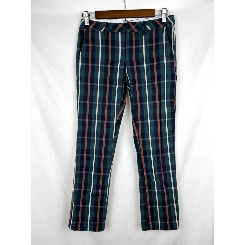 Volcom Plaid Frochickie Pants Women‎ Size 0 Green Red Tartan Check Chino Skater